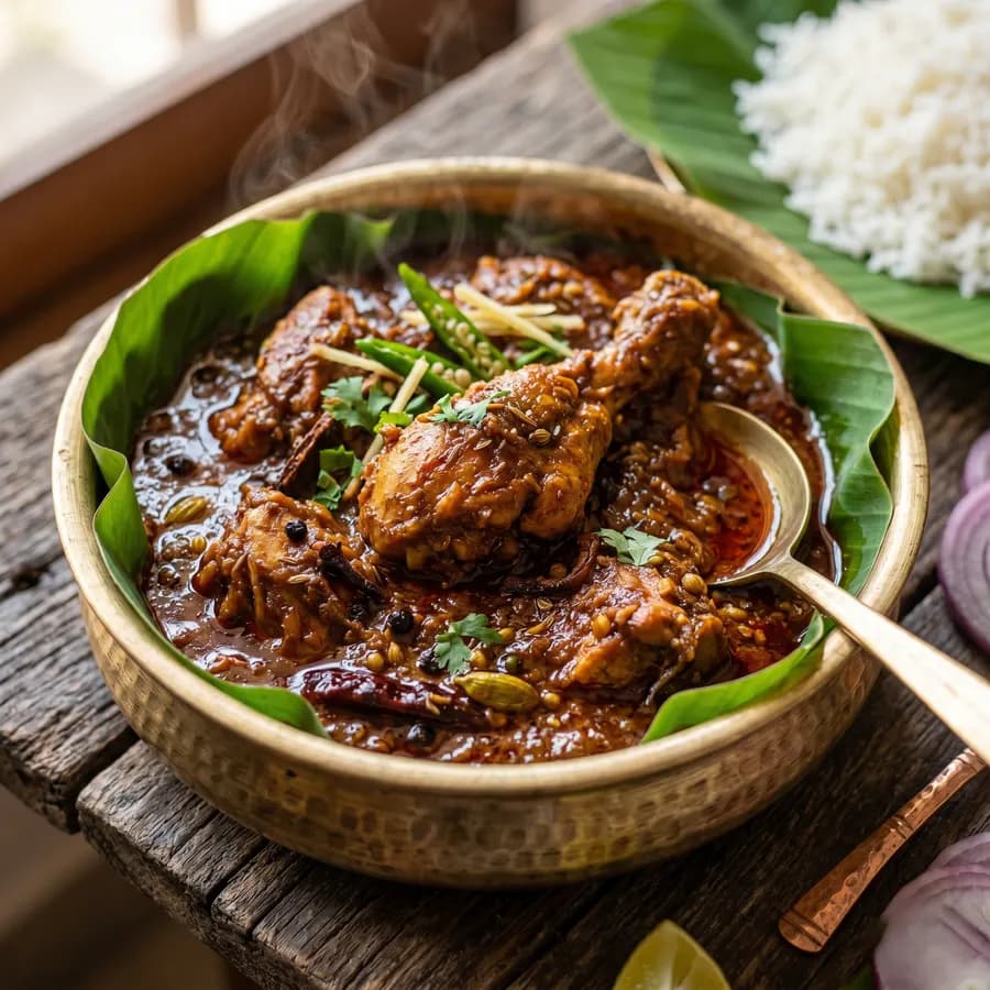 Chicken Kasa — dark glossy Odia chicken curry